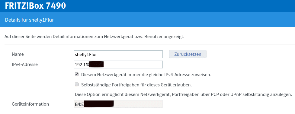 Shelly Wifi Integration - Feste IP