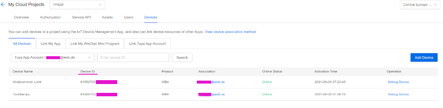 Tuya MQTT - Cloud und Geräte ID