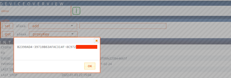 FHEM Alexa Connector - Ausgabe Proxy Key