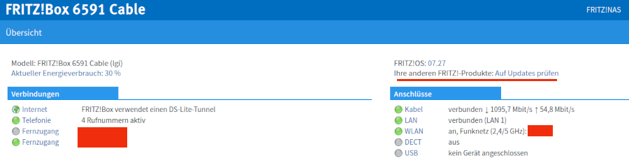 Fritzbox Produkte auf Updates prüfen
