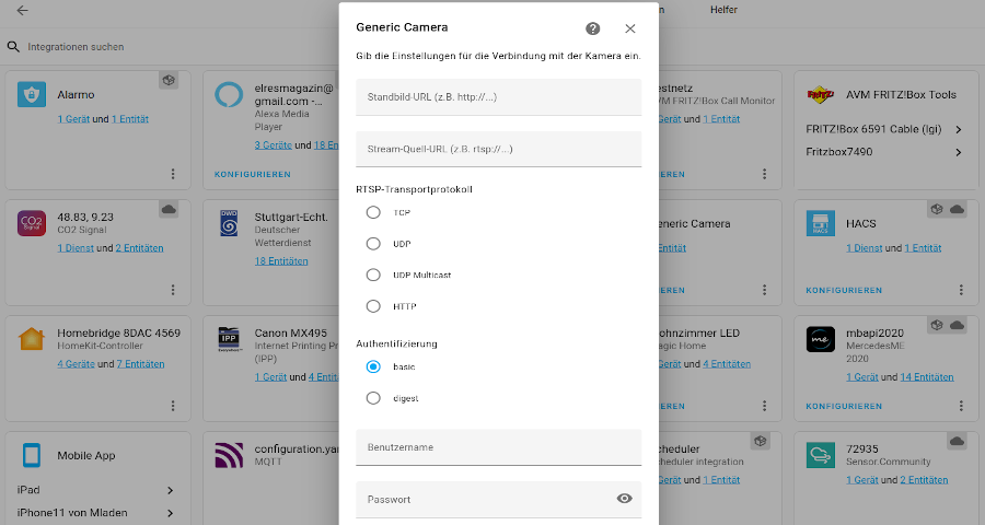 Kamera Integration in Home Assistant