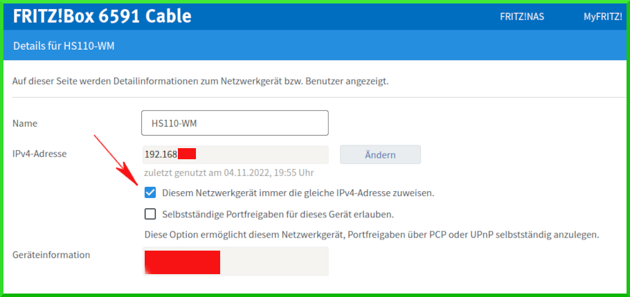 TP-Link HS110 Steckdose Integration - Feste IP Adresse zuweisen